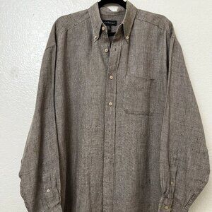 Banana Republic 100% Linen Button Down Shirt Windowbox Check Slim Fit Size Large